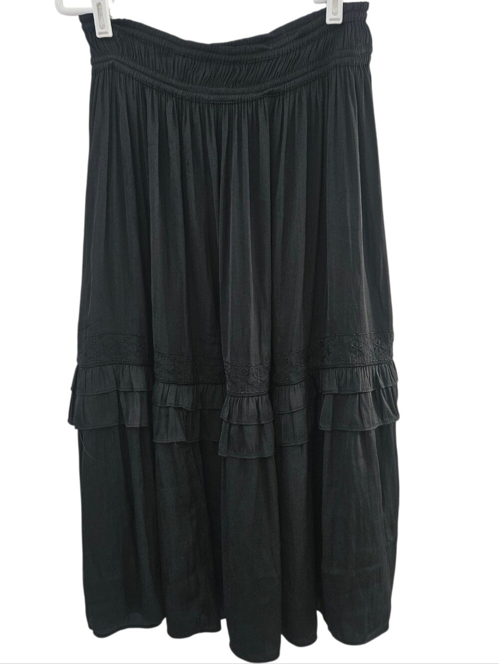 Current Air Anthropologie Black Tiered Maxi Skirt with Ruffle Detail Size Meduim